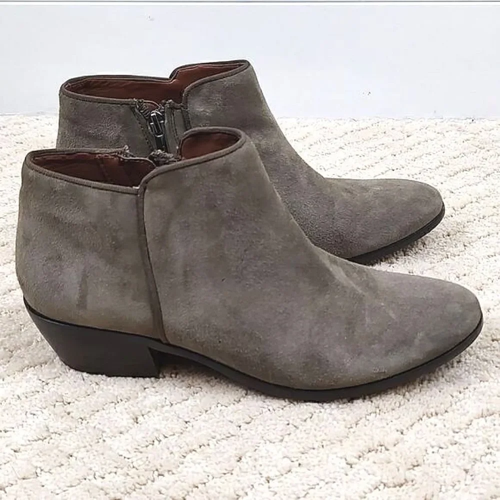 Sam Edelman Green Suede Leather Side Zip Ankle Boots Stacked Heel Size 7.5